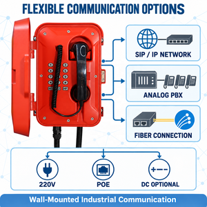 Téléphone industriel robuste rouge à clavier complet intégré, IP67, pour extérieur, montage mural, SIP, IP, analogique, fibre optique, pour port et quai - Product Image 4
