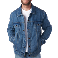 Veste en jean 100% coton avec logo personnalisé, poches plaquées sur la poitrine, veste en jean pour homme de style trucker, poids lourd