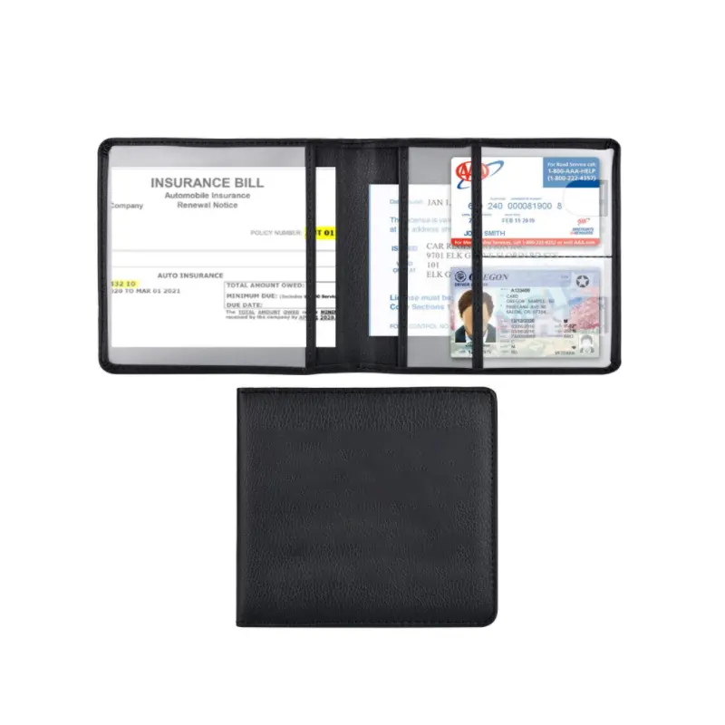 Custom Vehicle Glove Box Organizer Driver License Cards PU Leather Car Registration Insurance Holder