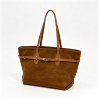 Sacs fourre-tout en daim et cuir de vachette personnalisés OEM 2026 pour femmes, style vintage avec fermoir rotatif, grande capacité, sac à bandoulière et à poignée supérieure