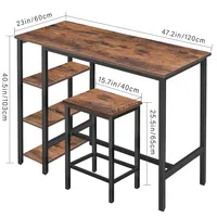 Ensemble de table de bar moderne industrielle en MDF avec 3 tabourets de bar, étagères de rangement, table à petit-déjeuner à hauteur de comptoir, ensemble de salle à manger extensible