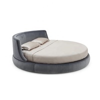 Meubles de chambre à coucher modernes italiens, lits circulaires en tissu bleu, lits double ronds en velours de luxe pour hôtel, taille king size