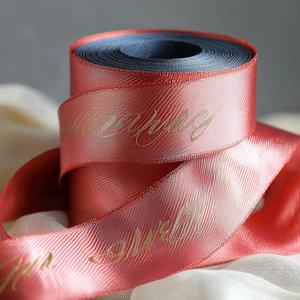 Customized Printed Logo <b>Gold</b> Foil Double Faced Satin <b>Ribbon</b> Rolls for Personalized Gift Packaging Holiday Promotional Decoration - Product Image 6