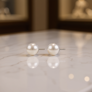 Amy Amy Pearl <b>Stud</b> Earrings White Round Faux Pearl <b>Silver</b> Women's Everyday Wear Classic Style PE0599 - Product Image 2