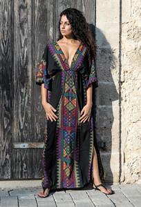 <span class=keywords><strong>Kaftan</strong></span> Beach Cover up Dress Sexy V-Back Hundiendo Cuello Media manga Side Split Mujeres Vestido de verano - Product Image 2
