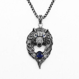 Colgante de lobo azul zafiro yunnique, joyería de animales de acero inoxidable para hombres y mujeres, collar de regalo - Product Image 1