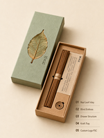 Boîte à encens personnalisée avec incrustation de feuilles naturelles, logo en relief, plateau en kraft, cadeau zen, OEM