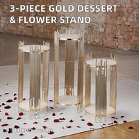 Nouvel Arrivage Support à Gâteaux et Présentoir à Fleurs Professionnel 3 Pièces Démontable en Fer, Ligne Dorée Luxe Léger pour Mariages, Fêtes et Événements