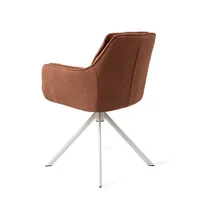 Fauteuil de salle à manger élégant et robuste pivotant en tissu bouclé marron rembourré avec base en métal