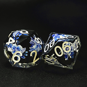 Dés personnalisés en porcelaine bleu et blanc à fleur en résine faite à la main pour jeux de dés pour adultes - Product Image 4