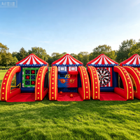 Combo de jeu gonflable 5-en-1 : basketball, football, lancer d'anneaux – Ensemble de jeux gonflables pour événements extérieurs, festivals et location commerciale