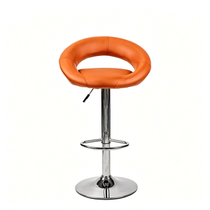Sgabello da Bar Moderno Regolabile in Altezza, Girevole, Arancione, con Poggiapiedi Cromato per Caffè, Ristoranti, Cucine e Arredamento Bar - Product Image 2