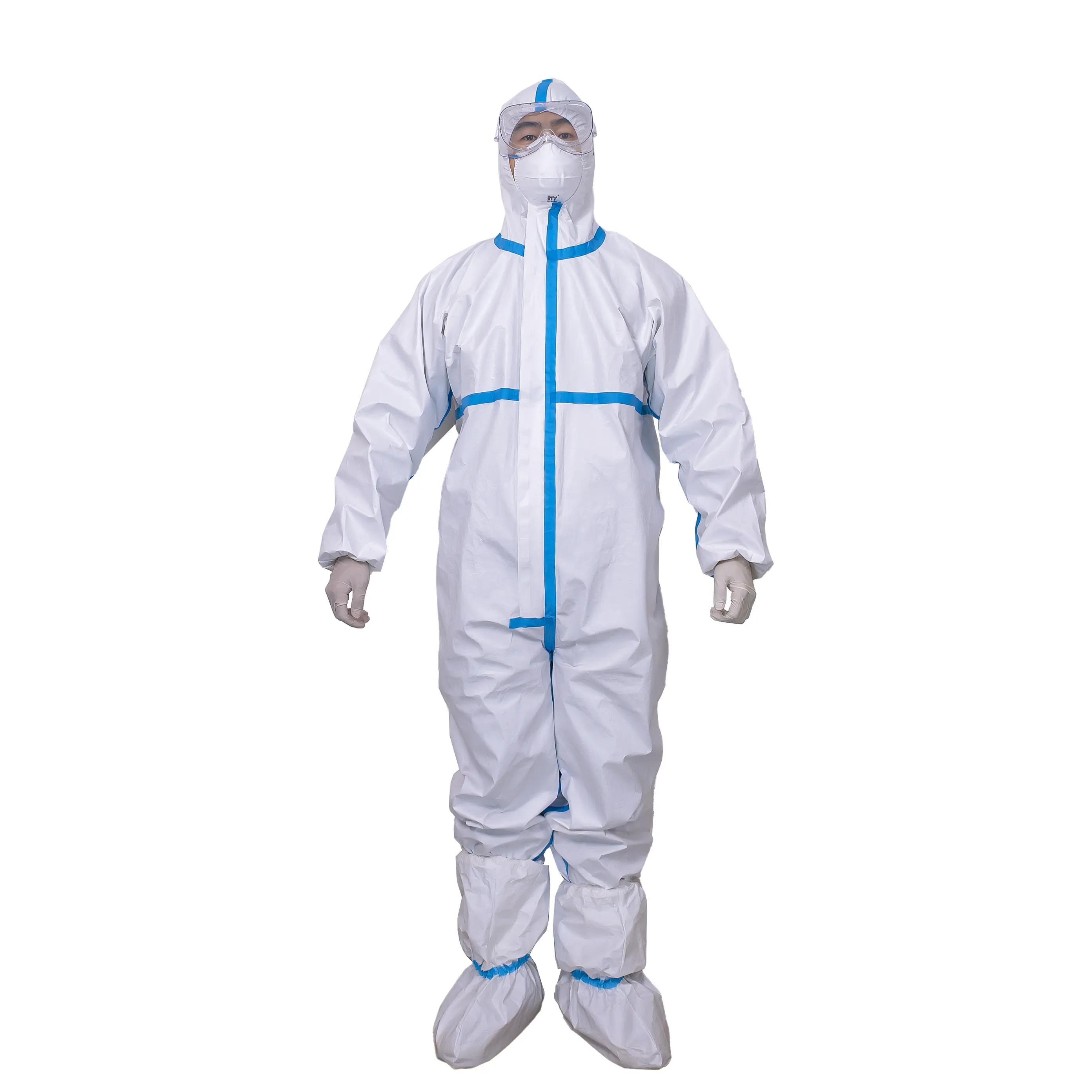 OEMEN13485タイプ6保護Ppeキットスーツカバーオール全体的に使い捨てカバーオール保護服化学保護服
