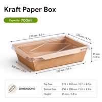 Kraftpapier-Lebensmittelbehälter mit PET-Deckel Einweg-Lunchbox Takeaway-Sushi-Tablett Salatschüssel PE-Beschichtung Auslaufsicher OEM