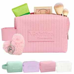 Custom 8inch Waterproof Travel <b>Makeup</b> Bag PU Leather Cosmetic <b>Case</b> Portable Solid Color Vanity Beauty Bag With Handle - Product Image 3