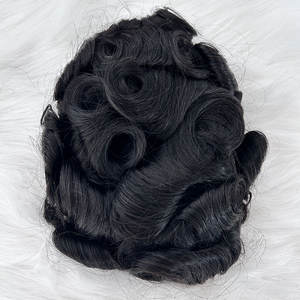 Moins cher indien remy postiches fabrique naturel noir bouclé vague mince peau <span class=keywords><strong>permanente</strong></span> mono + pu remplacement de <span class=keywords><strong>cheveux</strong></span> hommes toupet - Product Image 4