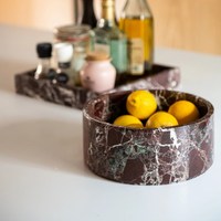 Natürliche Steinmarmor-Schale in Lila mit Rundem Landschaftsmuster, Obstschale & Haustiernapf mit Griff, Modernes Design für Ramadan, Hochzeit und Heimdekoration