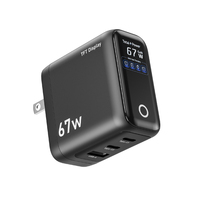 Bloc chargeur rapide USB C GaN 67W à 3 ports avec écran intelligent, adaptateur mural de voyage ultra-compact pliable pour ordinateur portable avec commande tactile