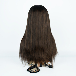 Perruque juive haut de gamme en cheveux européens avec dessus en dentelle, couleur marron avec mèches caramel, perruque frontale en dentelle avec doublure en soie pour femmes souffrant de perte de cheveux - Product Image 3