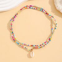 Colliers en perles de verre arc-en-ciel, lot de 2, avec breloque coquillage cauris et segments de perles dorées, style bohème superposé, cadeau classique pour femme