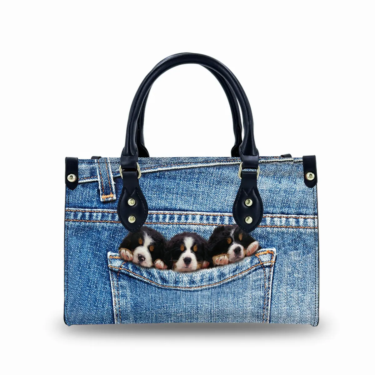 Concevez votre propre sac à main en cuir Jeans Imprimer mignon léger étanche sac fourre-tout bagage en métal sac fourre-tout