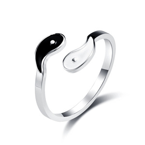 Unique and unisex yin-yang symbol <b>titanium</b> steel <b>ring</b>/band, a new national trend yin-yang double-tone men's and women's jewelry. - Product Image 5