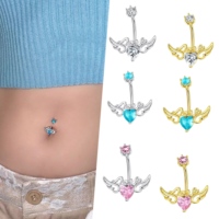Freya Fashion 316L Stainless Steel Zircon Body Piercing Cincin Pusar Sayap Malaikat Perhiasan Cincin Pusar