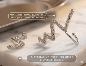 Pendientes Colgantes Asimétricos Elegantes y Modernos, Pendientes de Plata de Ley 925 de Estilo Minimalista con Forma de Rayo Incrustados con Destellos - Product Image 4