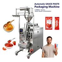 Machine de remplissage automatique verticale pour sauces et pâtes, pour lait concentré de tomate, beurre de cacahuète, miel, vinaigrette, ligne de scellage de sachets et de pochettes