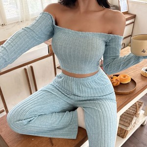 Châu Âu mỹ phụ nữ hai mảnh satin thoáng khí dài tay hàng đầu quây quần vòng đồ ngủ - Product Image 1