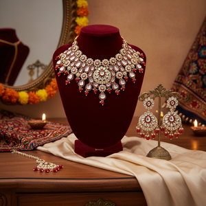 Ensemble de collier en pierre Kundan plaqué or 10581242RD Ensemble de bijoux fins exquis - Product Image 3