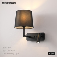 Lampe murale de lecture LED E27 Passun Lighting, abat-jour en tissu décoratif pour tête de lit de chambre d'hôtel