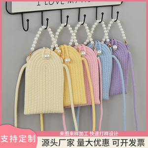 Mini Bolso Tejido para Teléfono, para Mujer, Verano, Bandolera, con Cuentas de Perlas, Forma de Corazón, Portátil, 7 Pulgadas, para Uso Diario - Product Image 4
