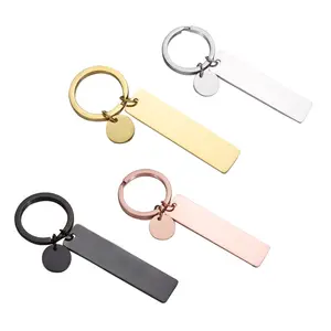 New Simple Fashion Custom Stainless Steel Diy Rectangular Bar and Disc Charm Blank Keychain