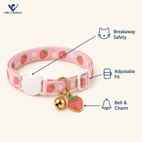 Collier pour chat mignon avec boucle de sécurité et breloque fraise, collier de sécurité pour chaton avec clochette pour petits chats, collier pour animaux de compagnie de 30 cm