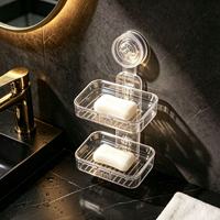 Nouvelle boîte à savon murale transparente pour salle de bain domestique, sans perçage, étagère de rangement double couche avec drainage