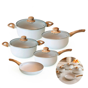 Modern <b>Ceramic</b> Marble Coated Pot <b>Pan</b> Glass Lids Bakelite Handles Non-Stick Aluminum Cookware Set Induction Compatible Dishwasher - Product Image 1