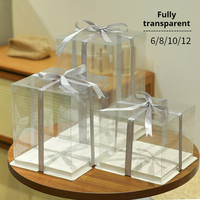 XININSUN Boîtes à gâteaux carrées transparentes en PET de 10 pouces, 10x10x9 pouces, lot de 6 blanches avec ruban pour présentation de gâteaux à étages et cadeaux