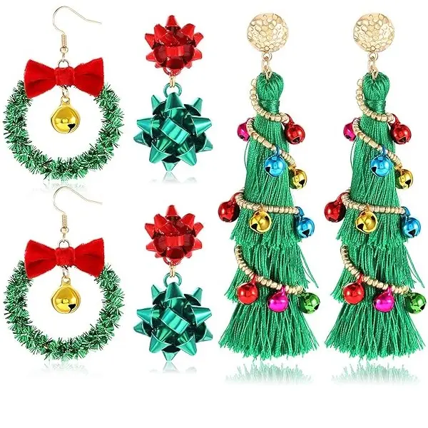 Kerstaccessoires Decoratie Set Vrouwen Kerstboom Kwastje Krans Bell Ball Oorbellen Ornamenten Set Voor Meisje