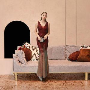 Robe de soirée de luxe pour femme, style sirène, mode, brillante, à sequins, formelle, élégante, dos nu, respirante, sans manches, en polyester - Product Image 2