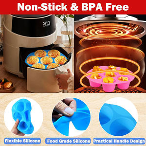 Moule à gâteau rond en silicone réutilisable, résistant à la chaleur et compatible lave-vaisselle, pour friteuse à air, modèle TH5014, doublure de friteuse à air monobloc - Product Image 4