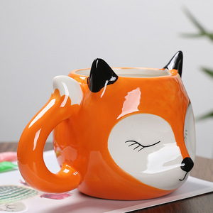 Custom Logo Cartoon Design Cute <strong>fox</strong> Shapes Ceramic Mug Household Animal Personal Ceramic <strong>Cup</strong> - Product Image 4