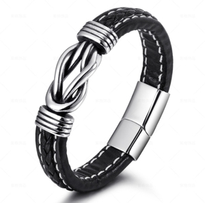 2025 mode marron <span class=keywords><strong>noir</strong></span> infini noeud cuir Bracelet Bracelet en acier inoxydable fermoir magnétique Bracelet en cuir tressé - Product Image 1
