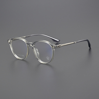 Lunettes de vue rondes rétro en acétate unisexe avec branches en titane et charnières métalliques sculptées – Vente en gros