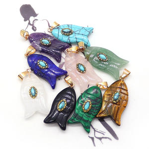 Кулон из натурального камня в форме рыбы, инкрустированный агатом с синим бирюзовым глазом, в стиле океанских отпусков, аксессуар для самостоятельного изготовления украшений - Product Image 2