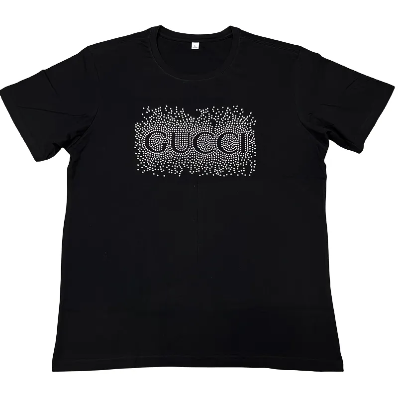 Rhinestone ekran baskılı tişört özel boy damla omuz % 100% pamuk düz ağır özel LOGO siyah t-shirt erkekler