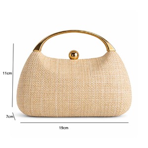 Elegant Woven Textured Crossbody <b>Clutch</b>, Gold Metal C-Frame Evening Bag,with Detachable Chain Strap for <b>Weddings</b> & Parties - Product Image 3