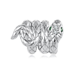 Pendentif en forme de serpent plaqué rhodium avec yeux en diamant et émeraude, thème animal, cadeau unisexe - Product Image 1