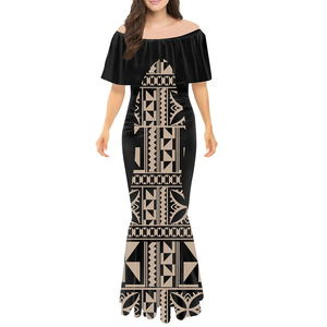 Ropa Tribal Polinesia personalizada de alta moda vestido de lujo púrpura Tapa diseño de impresión sin tirantes Floral Samoan Tongan estilo - Product Image 2