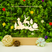 Rectangle motif de Noël Acrylique Blanc Chaud Conversion De La Lumière Hêtre Artisanat Bois Artisanat Veilleuse Décoration Cadeau Lampe Base